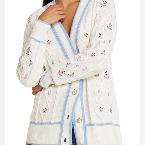 River Island Sweaters - Embroidered Cable Knit Cardigan In Cream-white